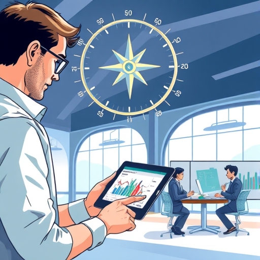 A metaphorical compass navigating through turbulent financial markets.