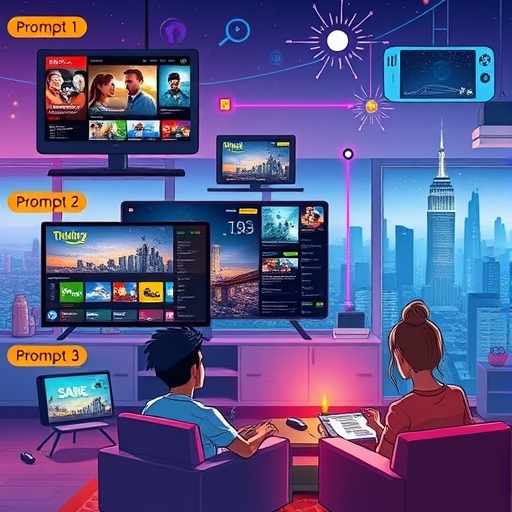 A futuristic digital landscape representing the growth and evolution of streaming technology.
