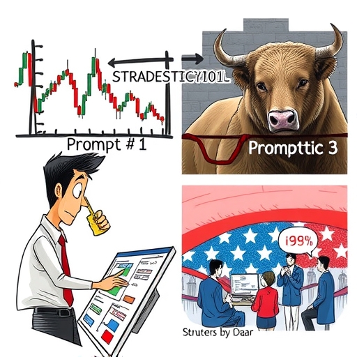A vibrant stock market scene with traders discussing Stochastic strategies and data.
