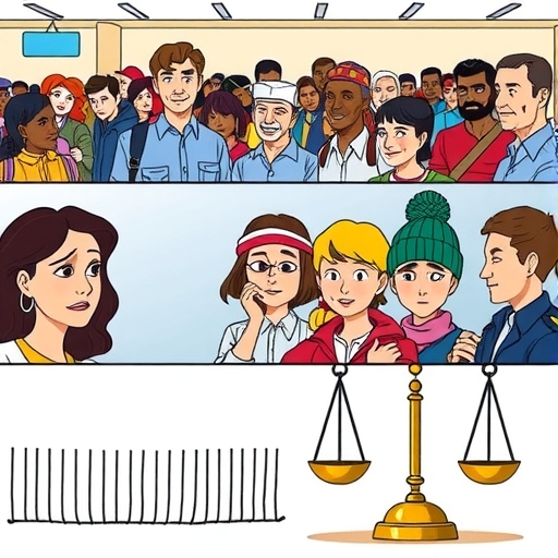 A diverse group of people at an airport with confused expressions.