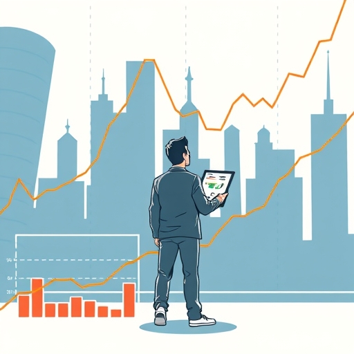 A dynamic stock market scene with rising graphs