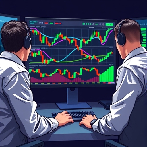 Traders analyzing charts with Bollinger Bands on a digital screen