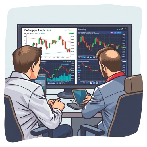 A confident trader with Bollinger Bands overlay on stock market graphs