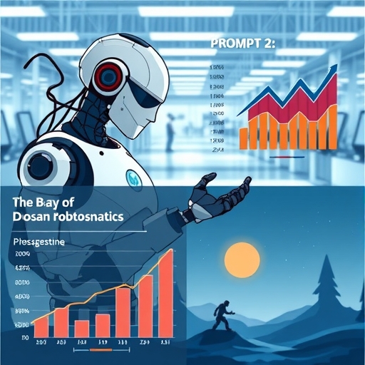 A futuristic robot working collaboratively with humans in a factory setting.