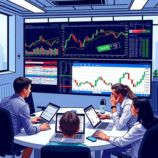 A trader analyzing charts with indicators in a modern office.