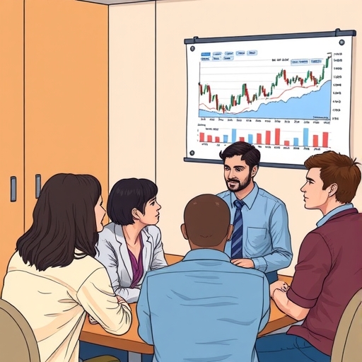 A detailed illustration of stock market charts and graphs.