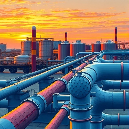 industrial landscape of Gazprom with pipelines
