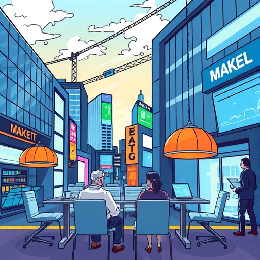 a serene market scene with investors contemplating bond ETFs