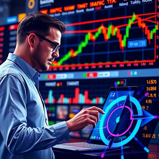A close-up of a trader using technology to apply pivot points