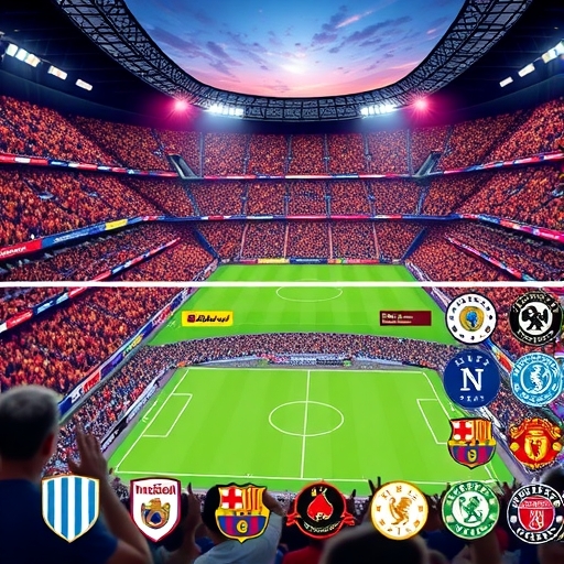 Collage of iconic football team logos in a creative design