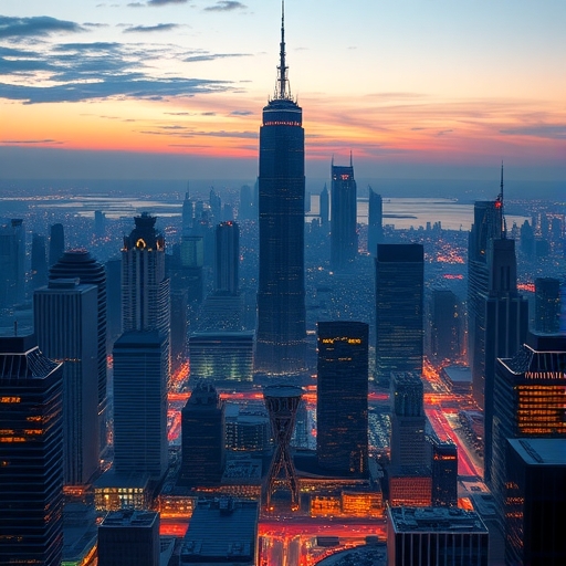 黃昏時分的未來城市景觀