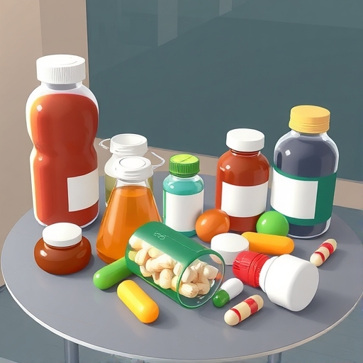 桌上擺放著各式各樣的補充品插圖。