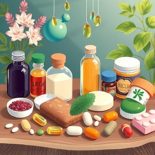 桌上擺放著各式各樣的補充品插圖。