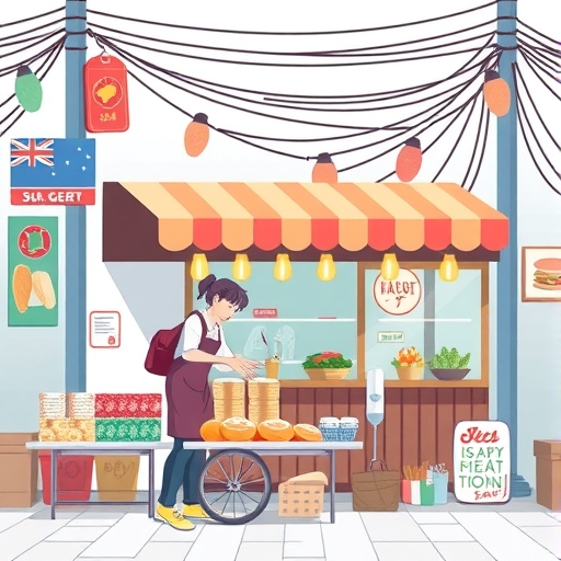 夜晚的街頭小吃攤販正在營業。
