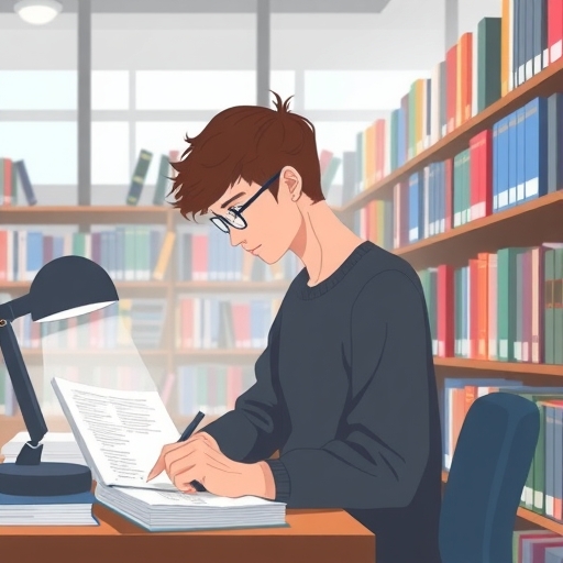 一位學生正在圖書館學習