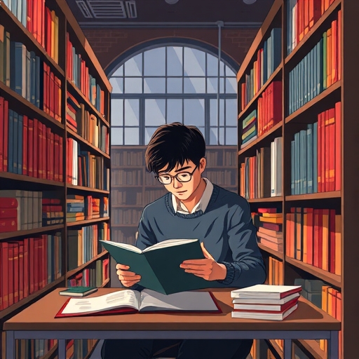 一位學生正在圖書館學習