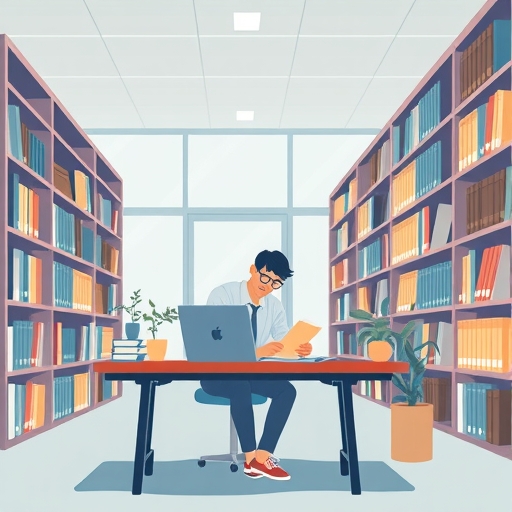 一位學生正在圖書館學習