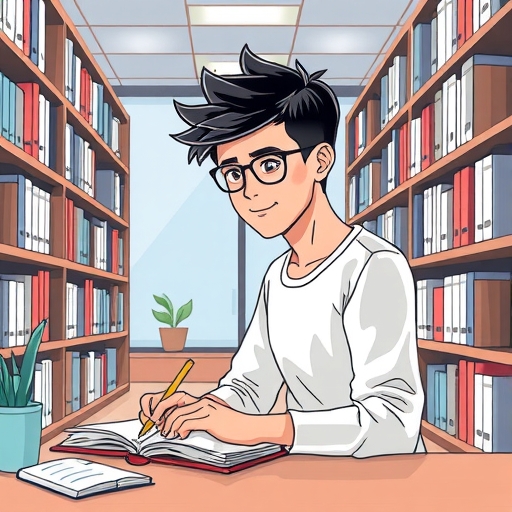 一位學生正在圖書館學習
