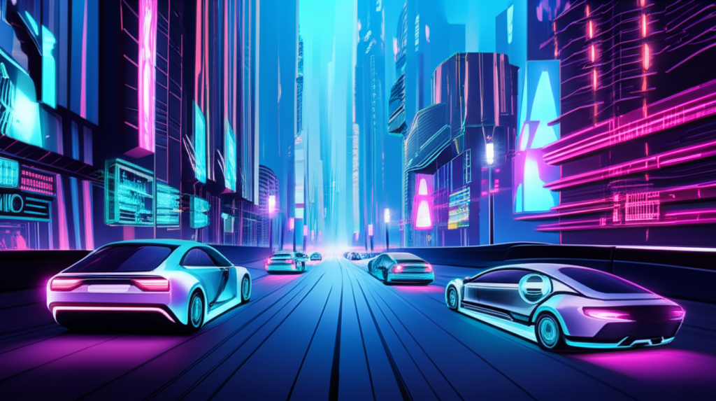 illustration of electric cars in a futuristic city