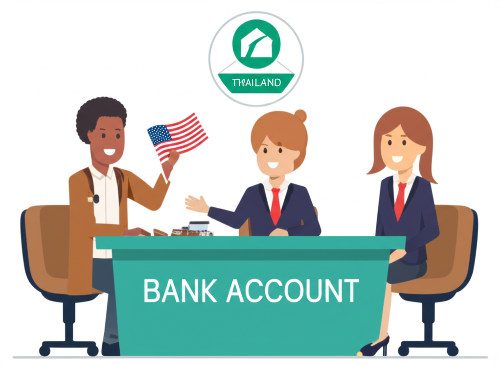 Illustration of a US citizen in Thailand opening a bank account