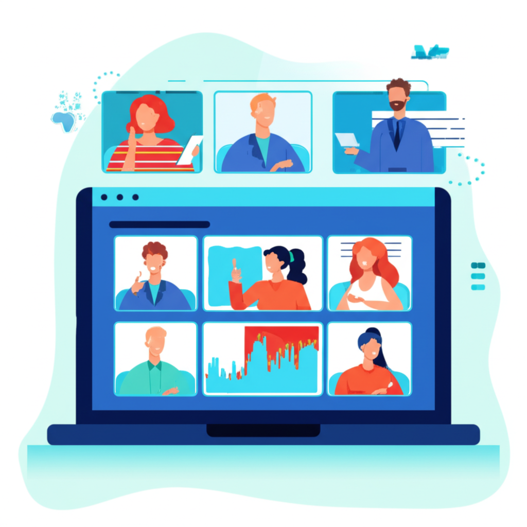 An illustration of an online forex trading webinar with engaged participants
