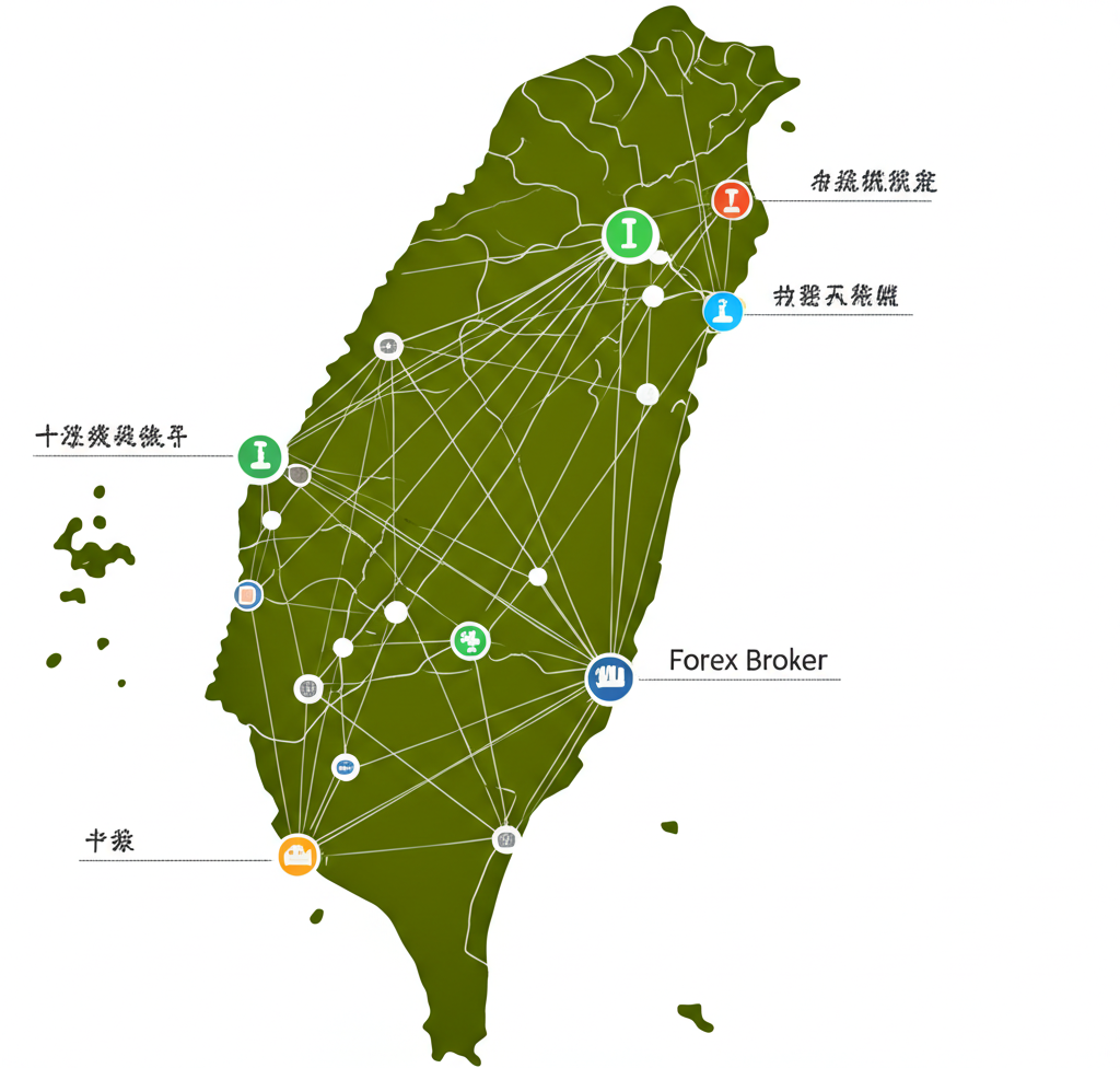 Visualization of Taiwan's forex broker landscape showing major international brokers serving local traders