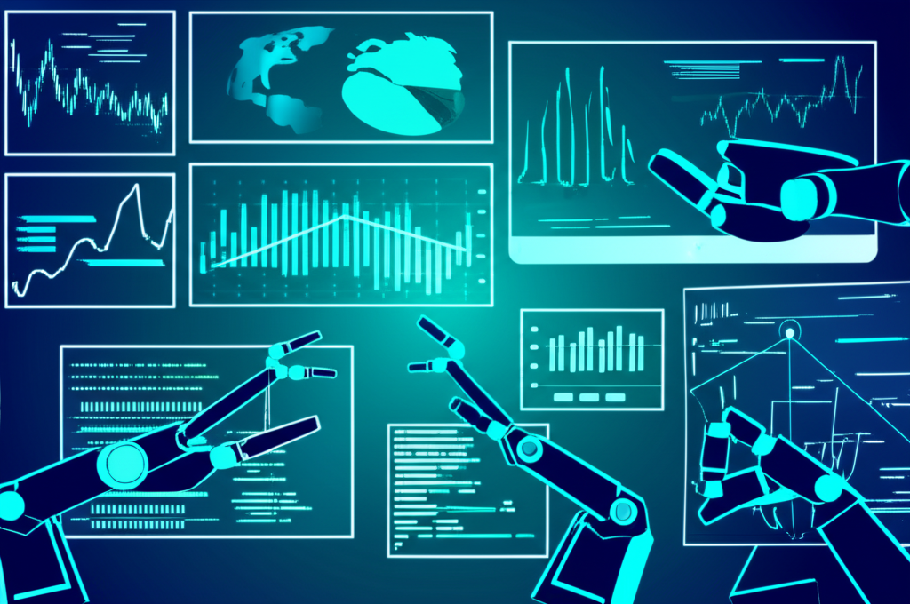 Illustration of forex trading with EA robots executing trades on MetaTrader platforms