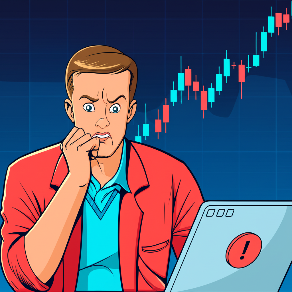 Illustration of a trader concerned about losing access to their forex platform, looking at a blocked website on their laptop