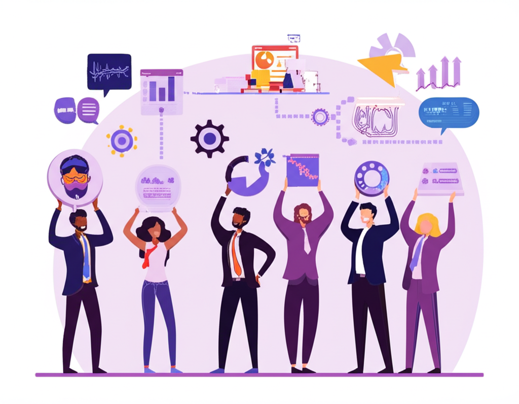 Illustration showing diverse forex brokers supporting automated trading concepts, including AI-driven robots, real-time data flow, and cloud-based execution