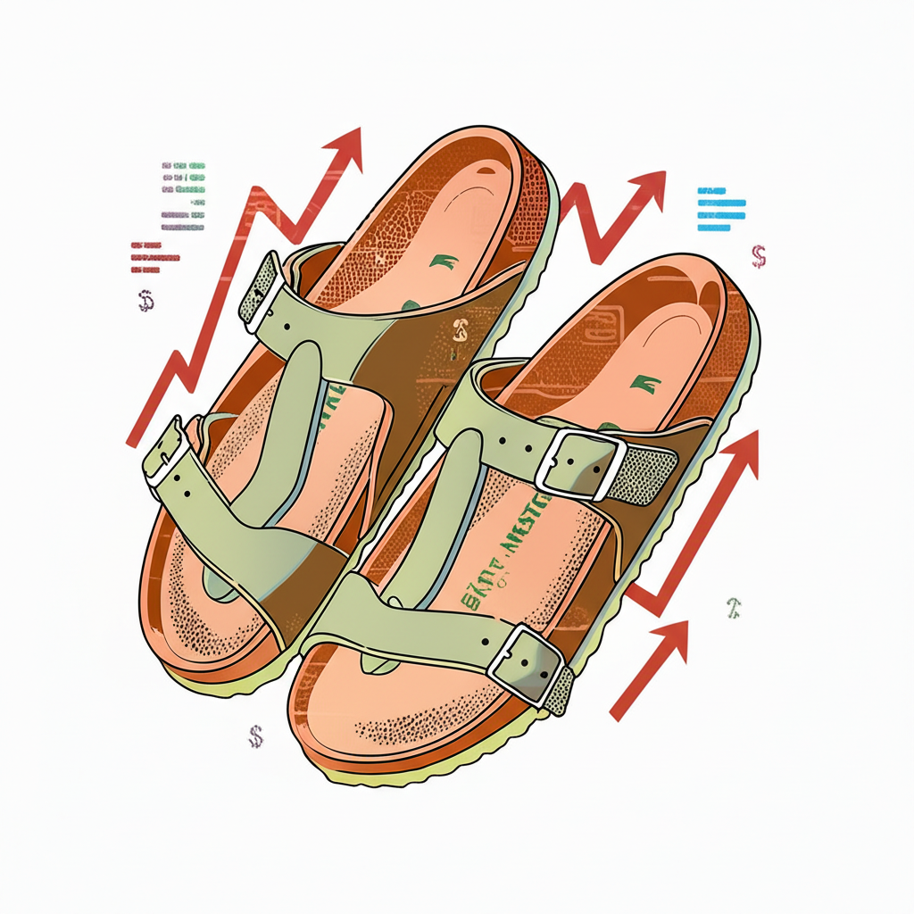 Illustration of Birkenstock sandals with stock market elements