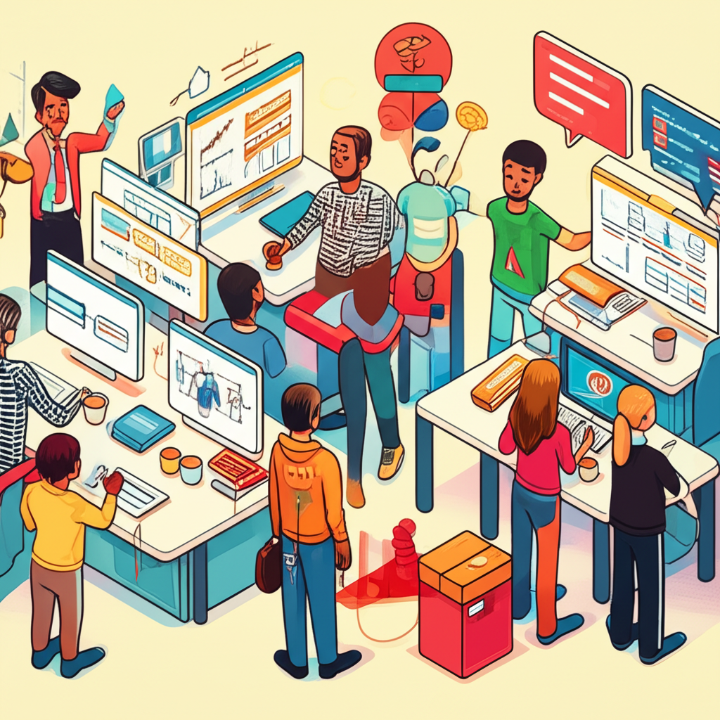 A vibrant trading community with diverse traders sharing insights