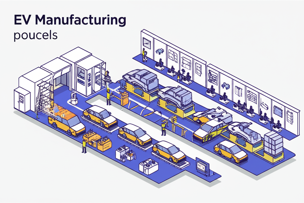 illustration of EV manufacturing process