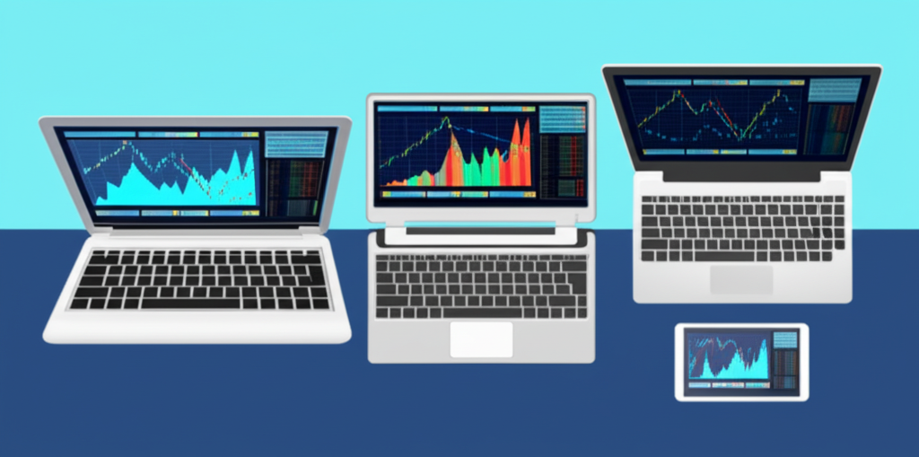 Illustration of multiple devices accessing a forex trading platform