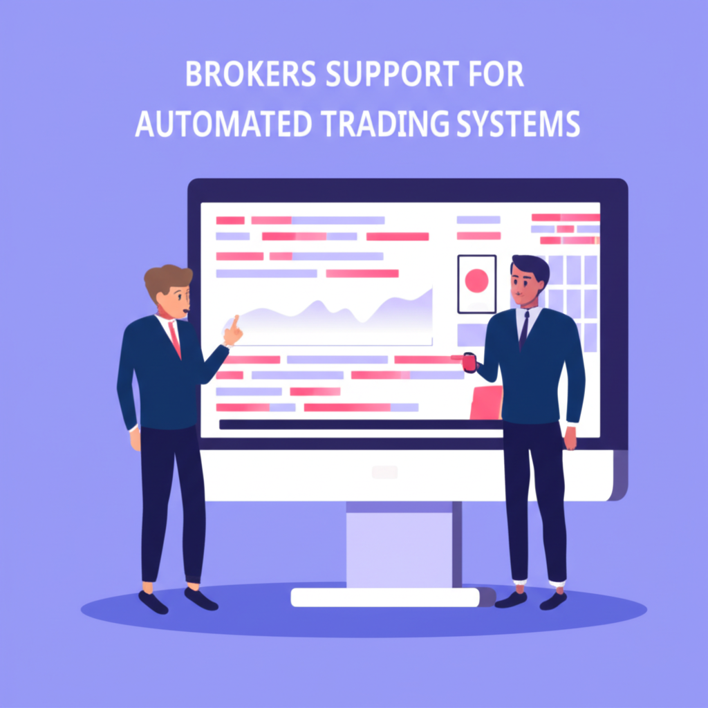 Illustration showing brokers supporting automated trading with icons for EAs, copy trading, VPS, and low-latency execution