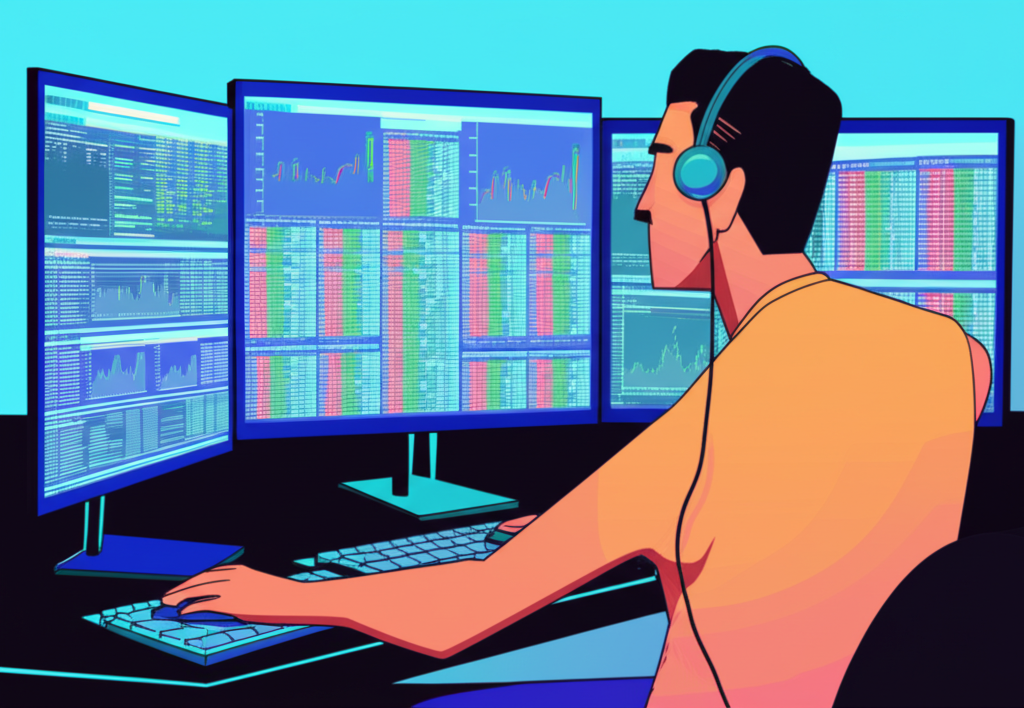 Illustration of a trader managing dynamic trading orders with trailing stop strategies