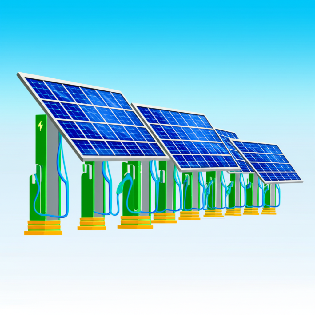 illustration of charging stations with solar panels