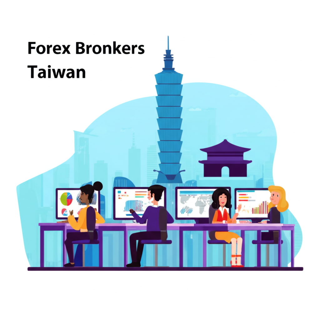 An illustration of diverse forex brokers in Taiwan serving international traders