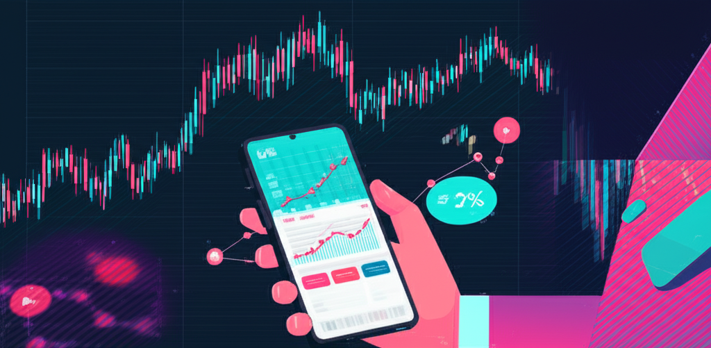 US trader checking forex charts on mobile, illustration