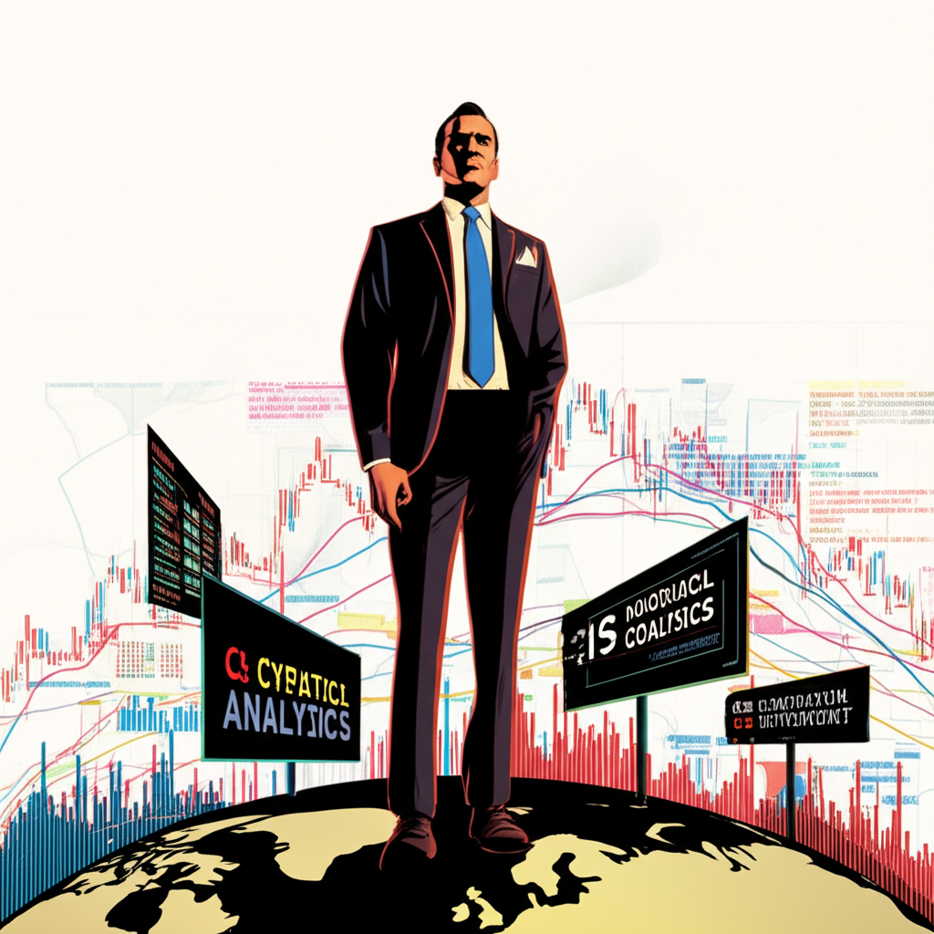 An illustration of a powerful financial titan, symbolizing Citadel, standing over a global market map, with data streams and quantitative analysis tools, representing its vast market impact and multi-strategy approach.
