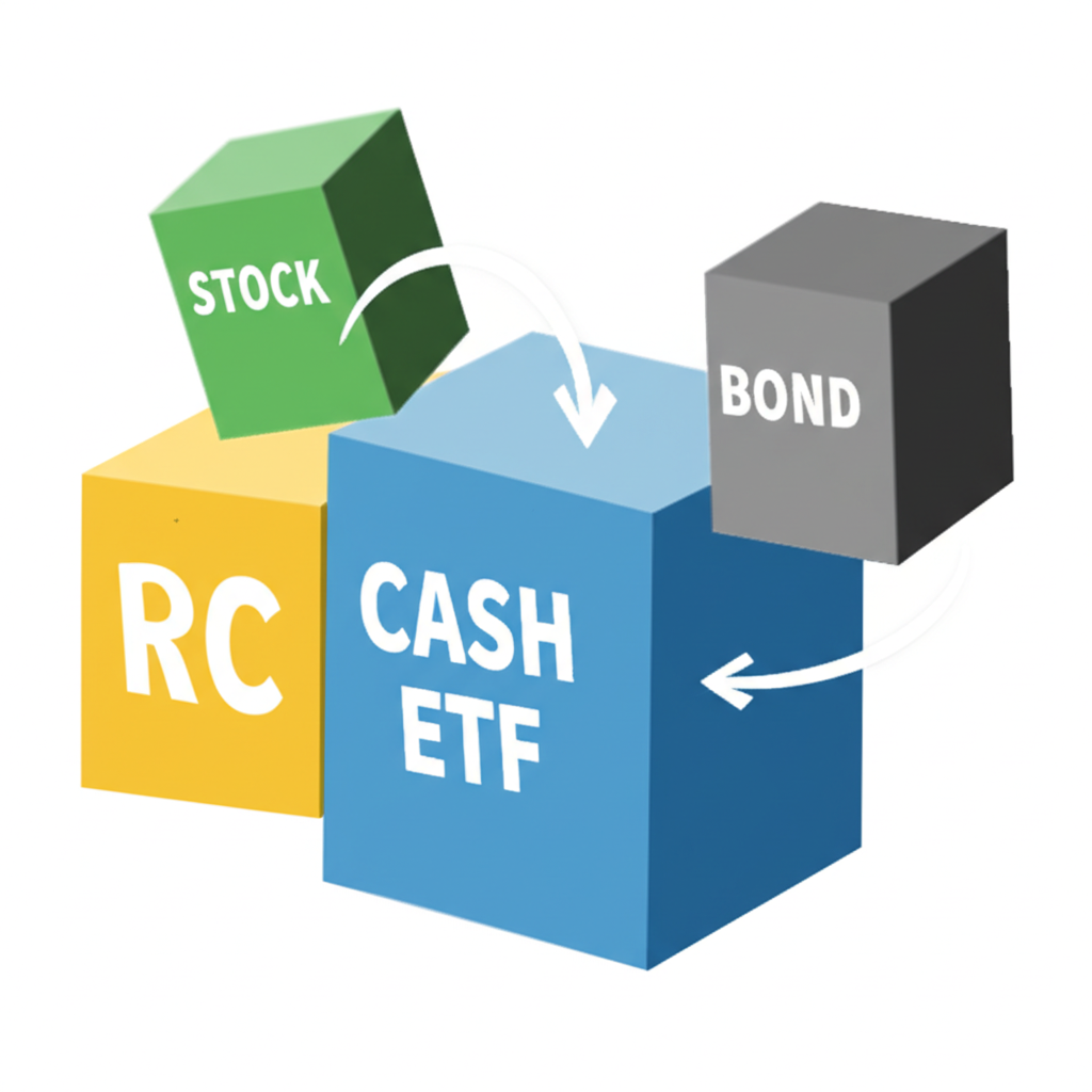 Illustration depicting risks: a subtle shadow of inflation over a stack of money, a fluctuating interest rate graph, a tiny crack on a corporate bond certificate, and a small fee meter for expense ratios.