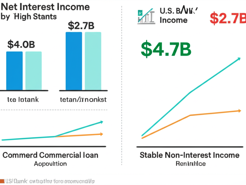Illustration of U.S. Bank's key financial highlights: Net Interest Income $4.0B, Non-Interest Income $2.7B, loan growth, and stable deposits