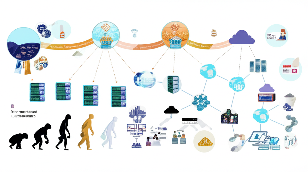 Visual representation of the evolution from Web2 to Web3, showing decentralized networks, user-owned digital assets, and blockchain infrastructure supporting a new era of digital interaction