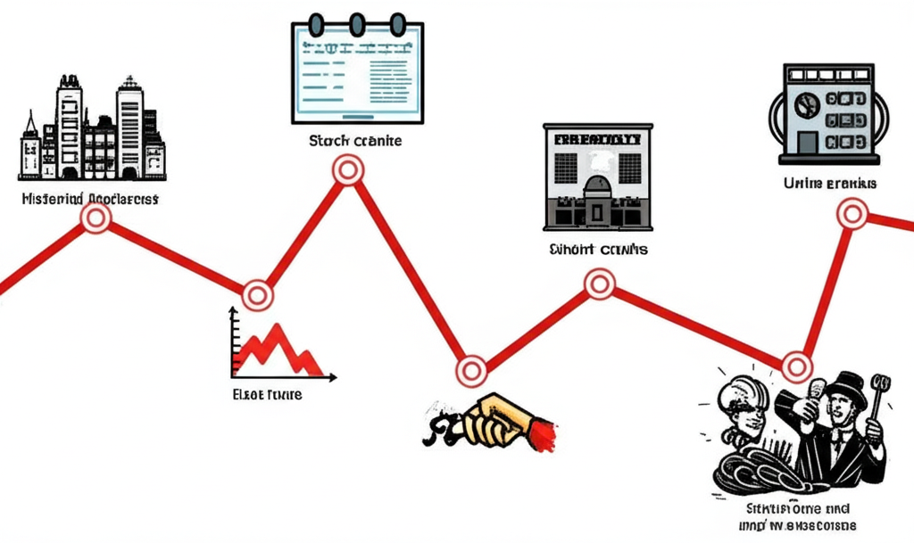 Timeline of historical stock market crashes and recoveries, highlighting the cyclical nature of markets