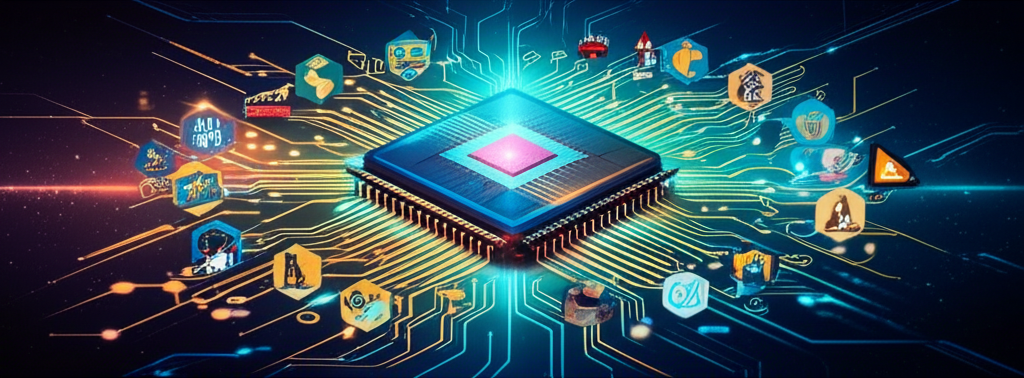 Illustration of Nvidia GPUs as foundational infrastructure in the AI revolution with global data connections