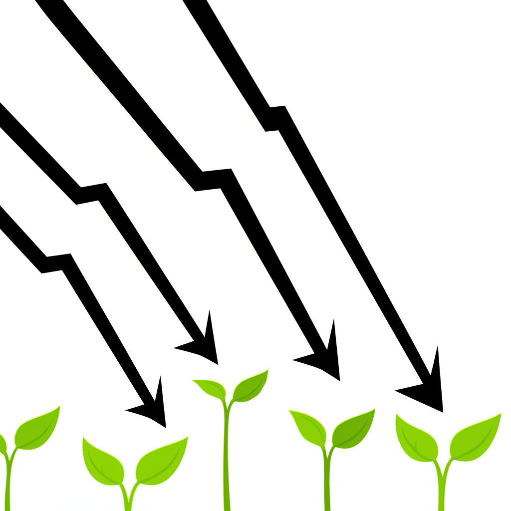 An illustration showing historical stock market crashes (e.g., 1929, 2008) represented by falling graphs, with resilient green shoots of recovery emerging from the downturns, emphasizing lessons learned.