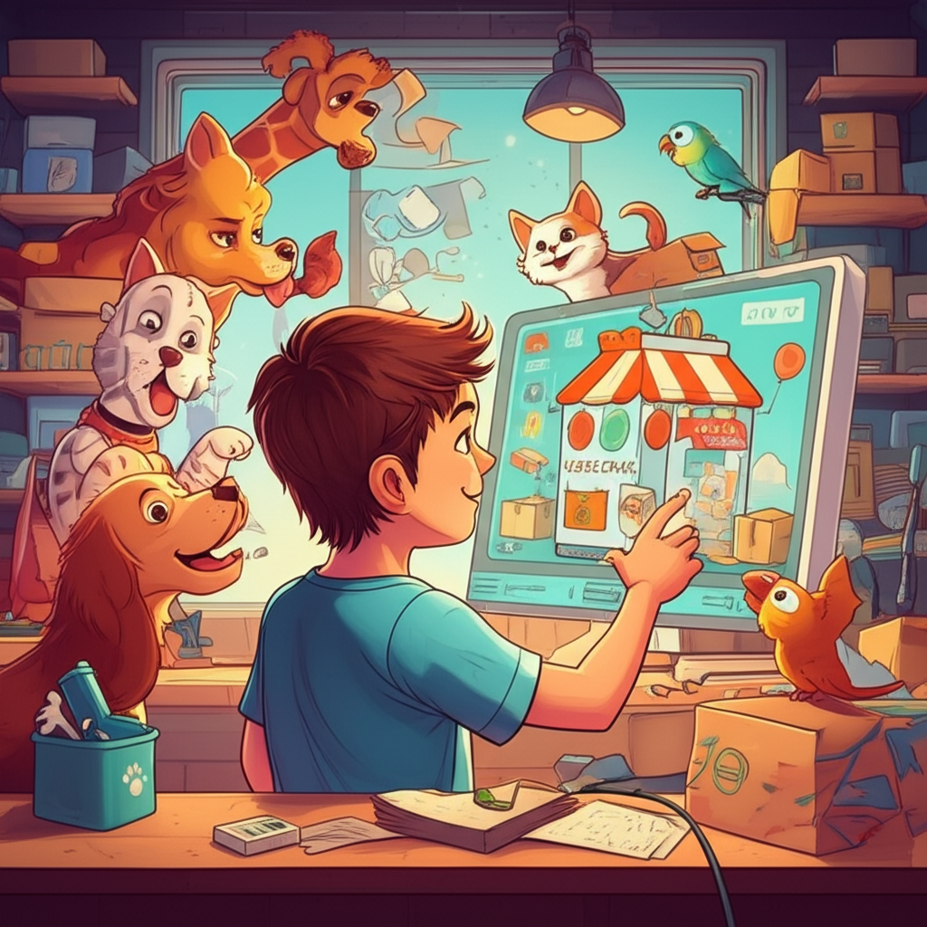 Illustration of Ryan Cohen building Chewy, an innovative online pet store