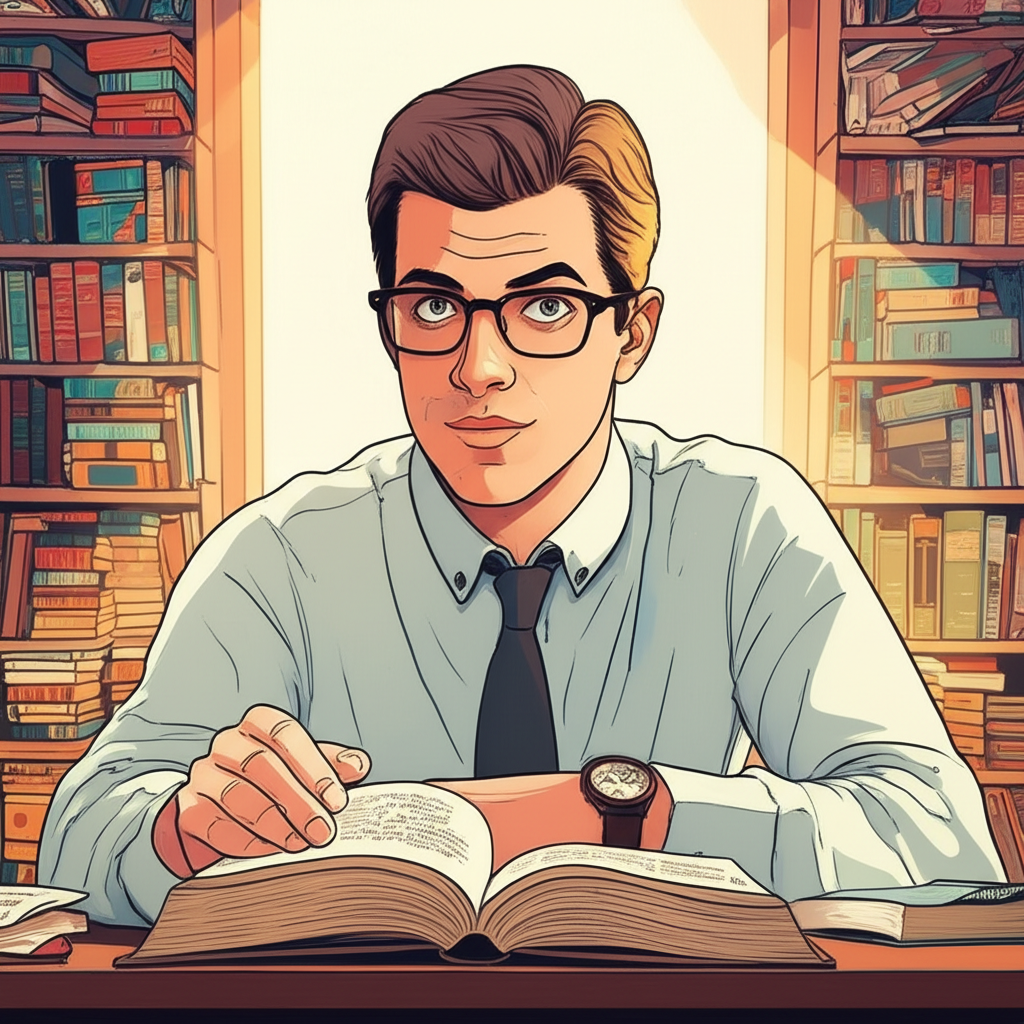 Illustration of a young Michael Gayed studying finance and quantitative analysis at university