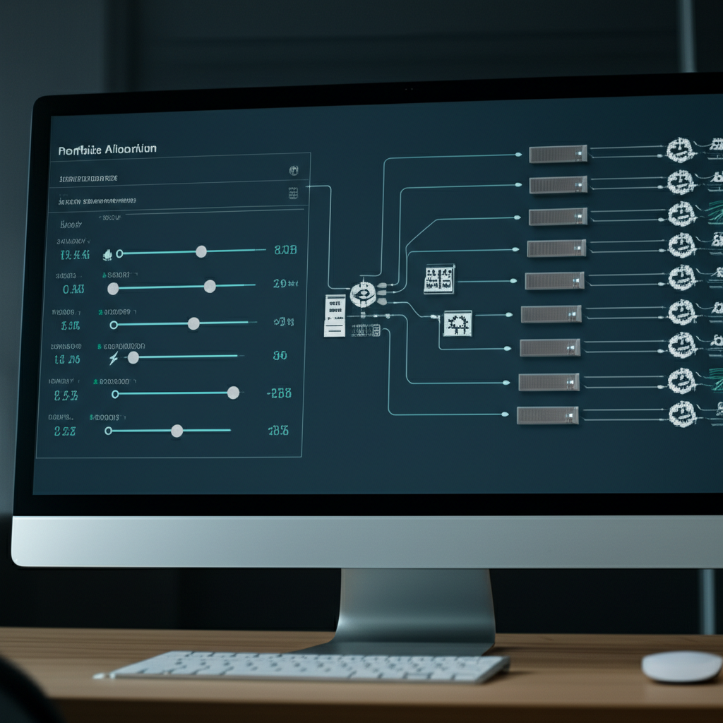 User interface showing an investor defining stock weights in a digital basket with algorithmic execution in the background