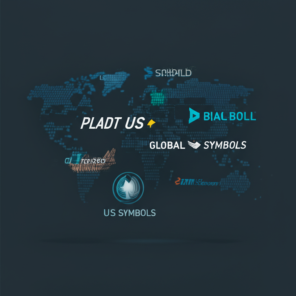 Multiple trading platforms with U.S. and global financial symbols on display