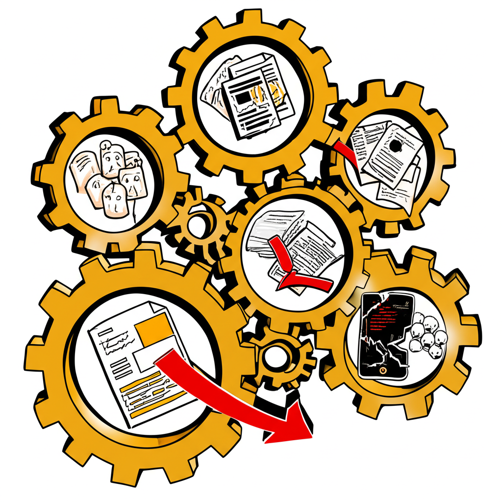 Visual representation of interconnected factors causing a cryptocurrency market downturn